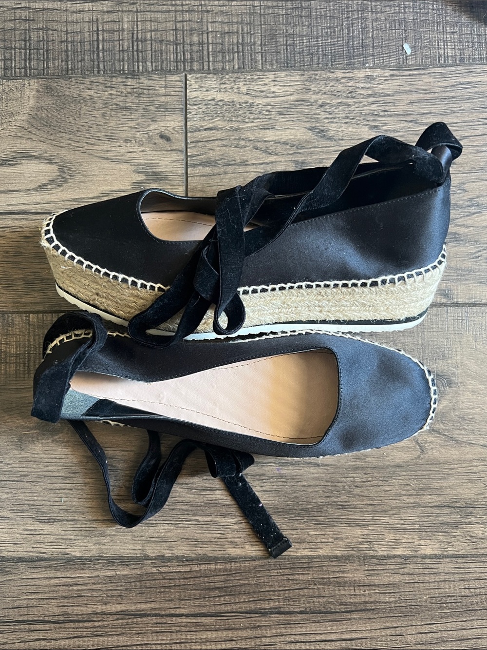 Black Espadrille Platform Lace-Up Flats - Women